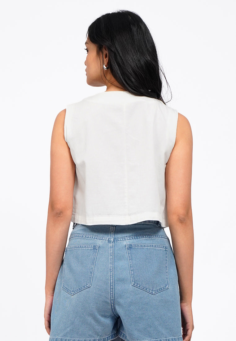 Button Up V-Neck Crop Vest