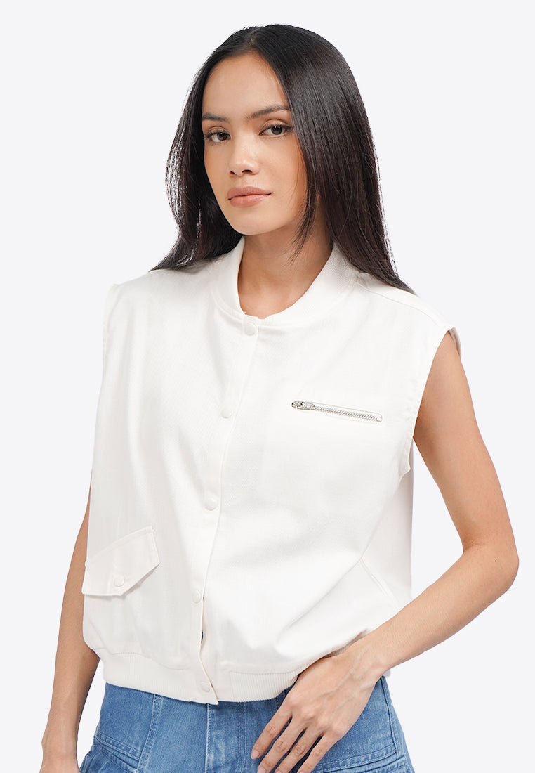 Cropped Twill Vest Off White