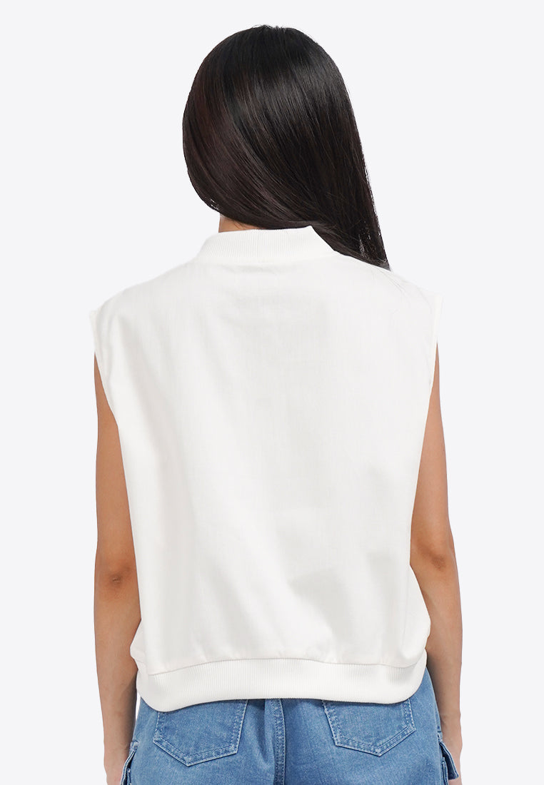 Cropped Twill Vest Off White