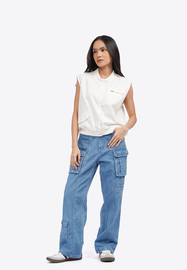 Cropped Twill Vest Off White