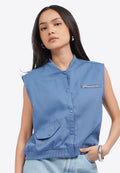 Cropped Twill Vest Blue