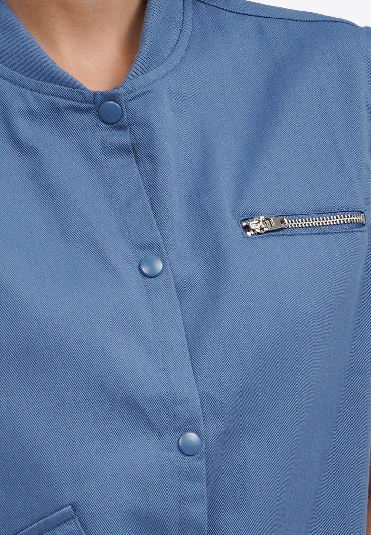 Cropped Twill Vest Blue