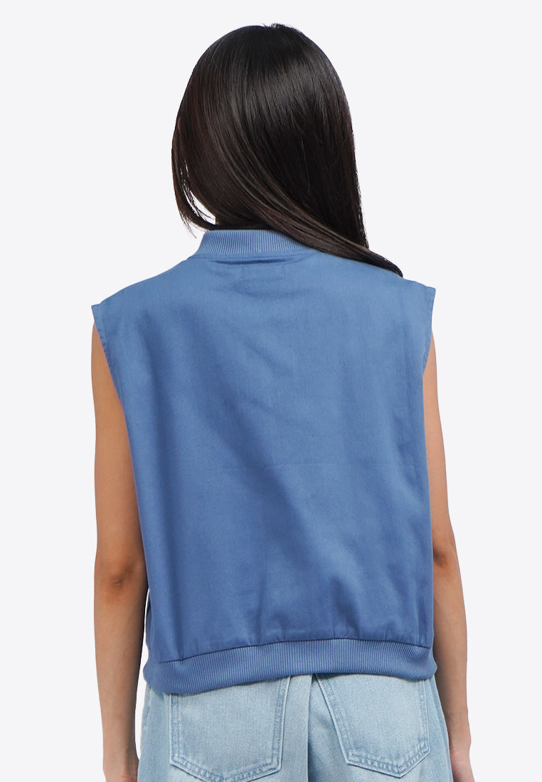 Cropped Twill Vest Blue
