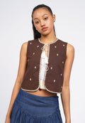 Contrast Embroidery Vest