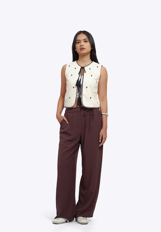 Embroidered Round Neck Vest