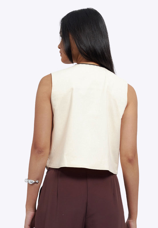 Embroidered Round Neck Vest