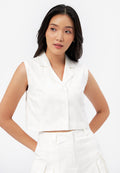 Collared Crop Vest Off White