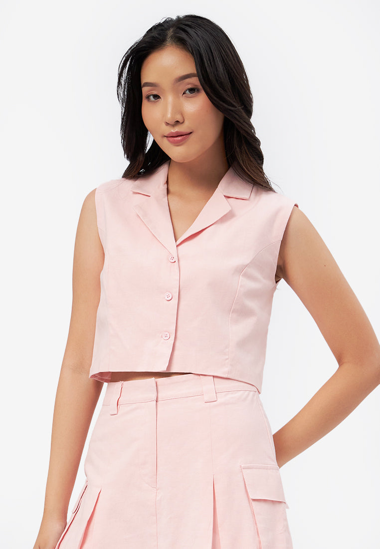 Collared Crop Vest L.Pink