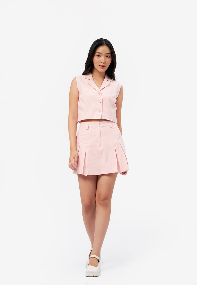 Collared Crop Vest L.Pink
