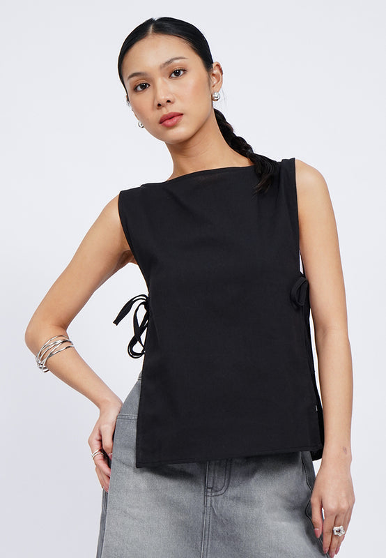 Boat Neck Vest with Side Tie Details