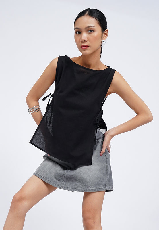 Boat Neck Vest with Side Tie Details