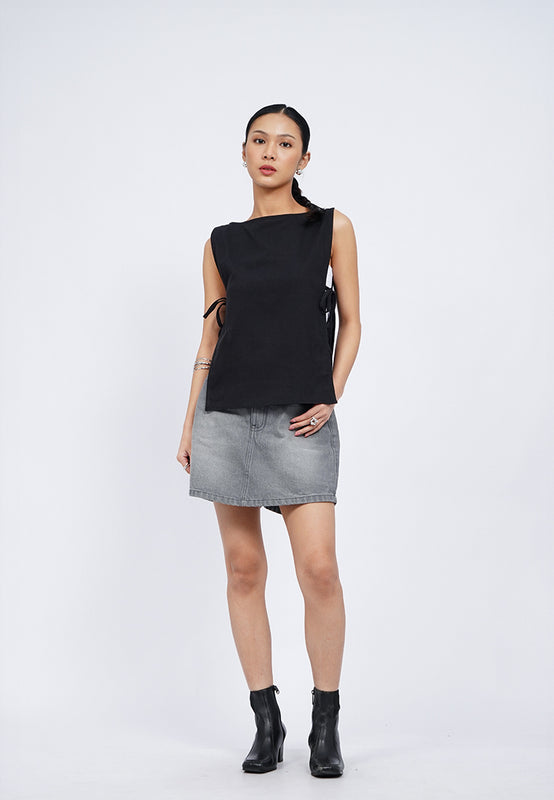 Boat Neck Vest with Side Tie Details