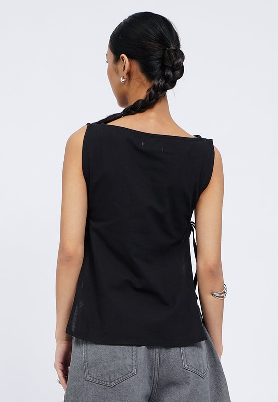 Boat Neck Vest with Side Tie Details