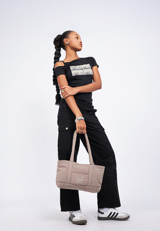 Grey Puffy Tote Bag