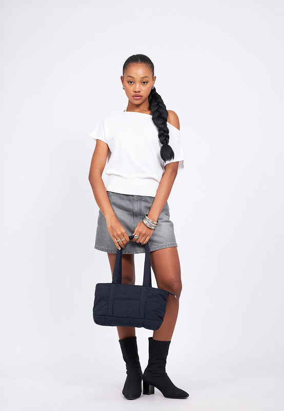 Navy Puffy Tote Bag