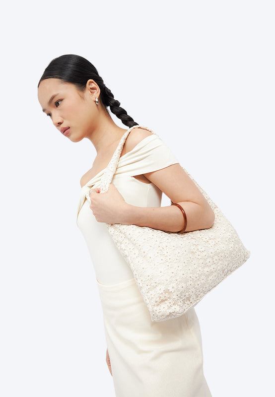 Beige Floral Shoulder Bag