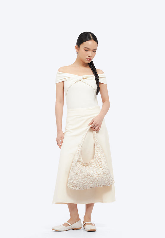 Beige Floral Shoulder Bag
