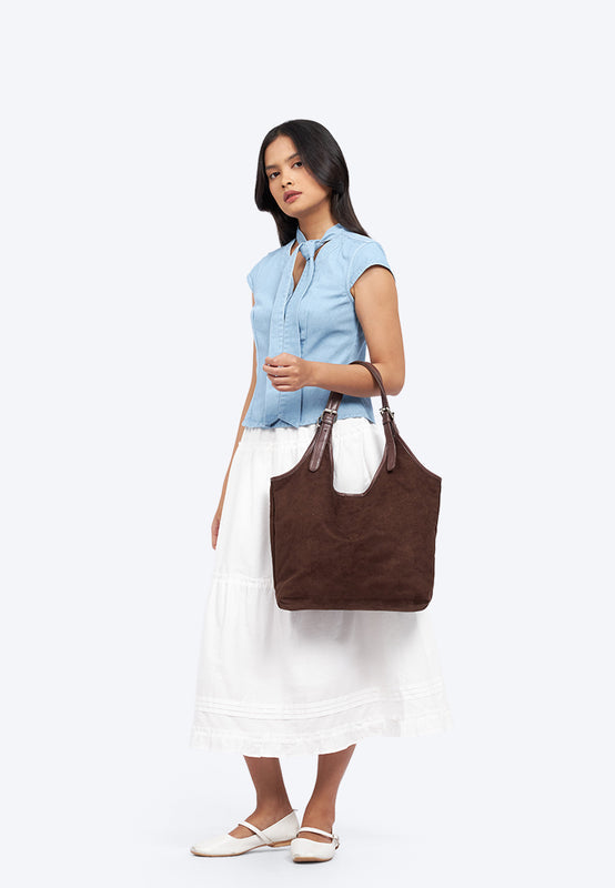 Dark Brown Suede Tote Bag