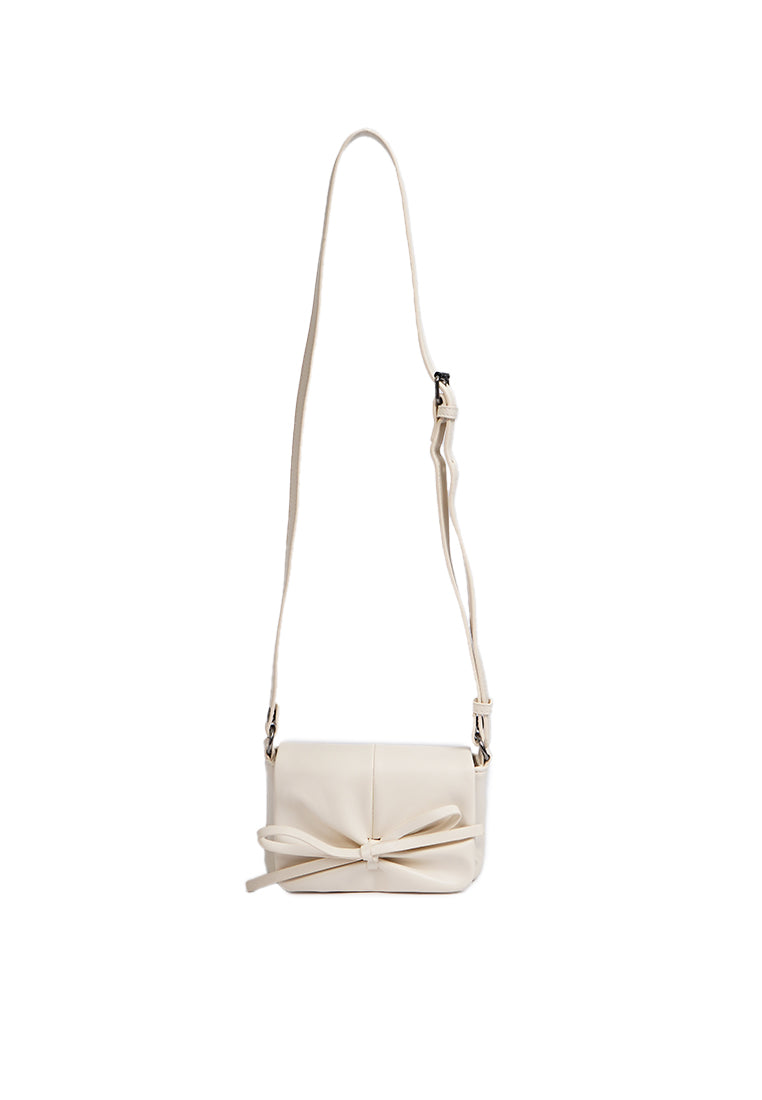 Off White Sling Bag with Bow Details