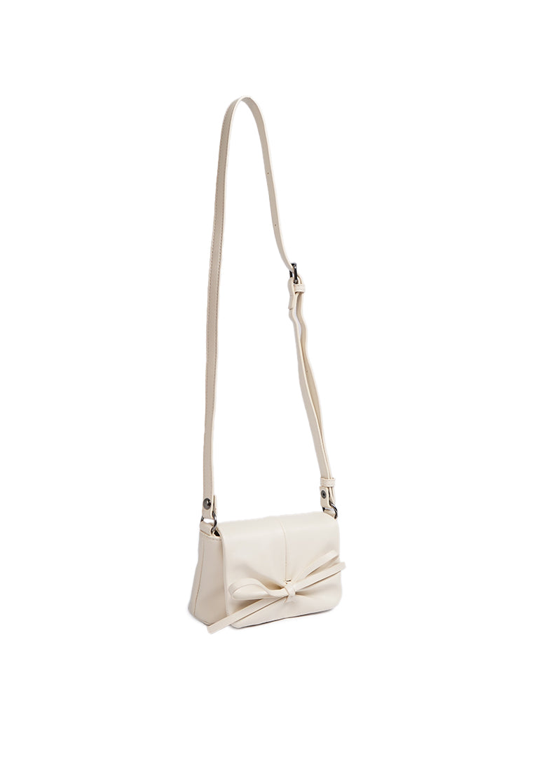 Off White Sling Bag with Bow Details