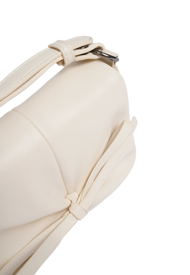Off White Sling Bag with Bow Details