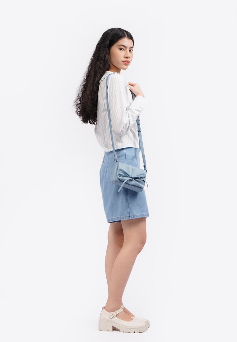 Dusty Blue Sling Bag with Bow Details
