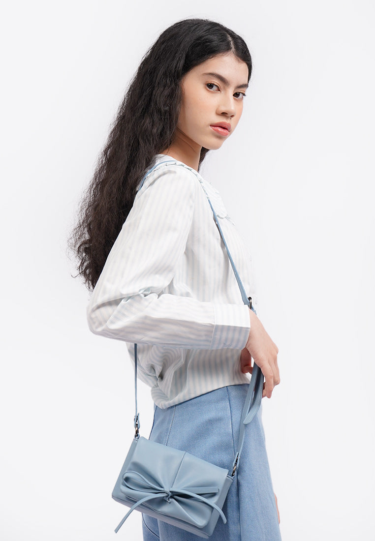 Dusty Blue Sling Bag with Bow Details