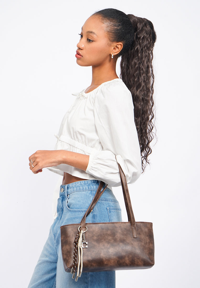 Brown Shoulder Bag with Charm