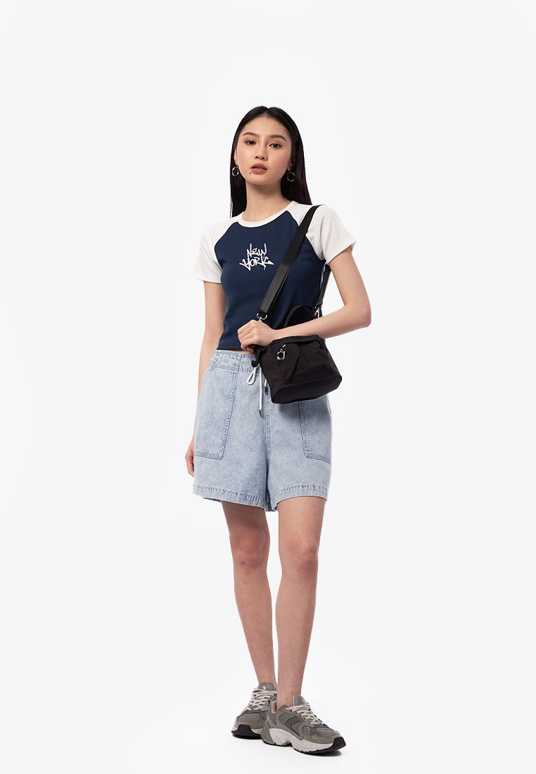 Black Drawstring Bag with Long Strap