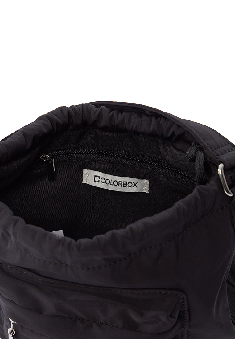Black Drawstring Bag with Long Strap