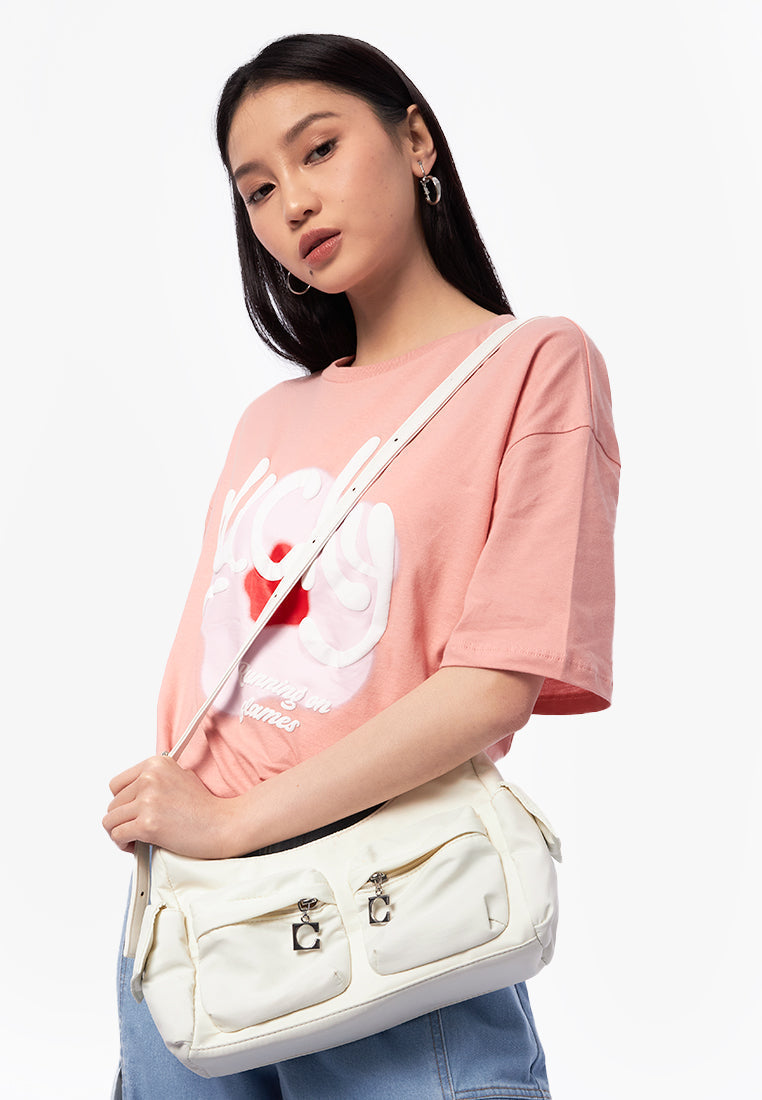 Double Pocket Shoulder Bag Off White