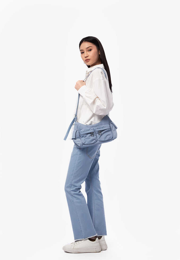 Double Pocket Shoulder Bag Dusty Blue