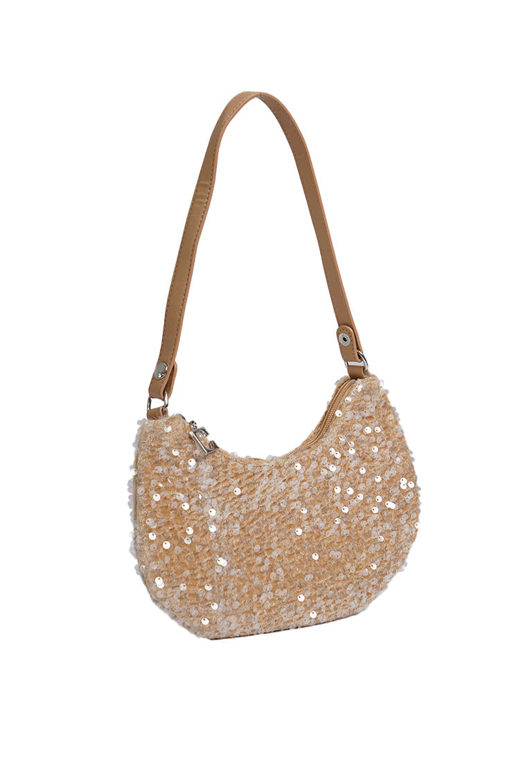 Beige Sequin Sling Bag