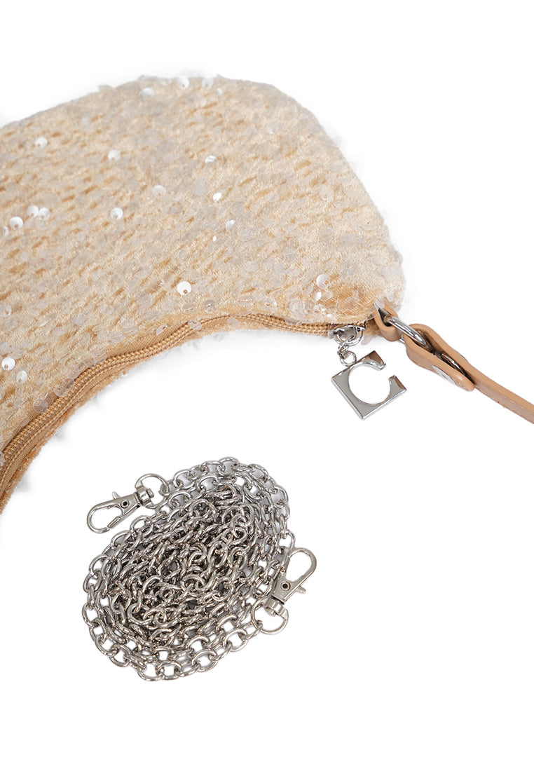 Beige Sequin Sling Bag