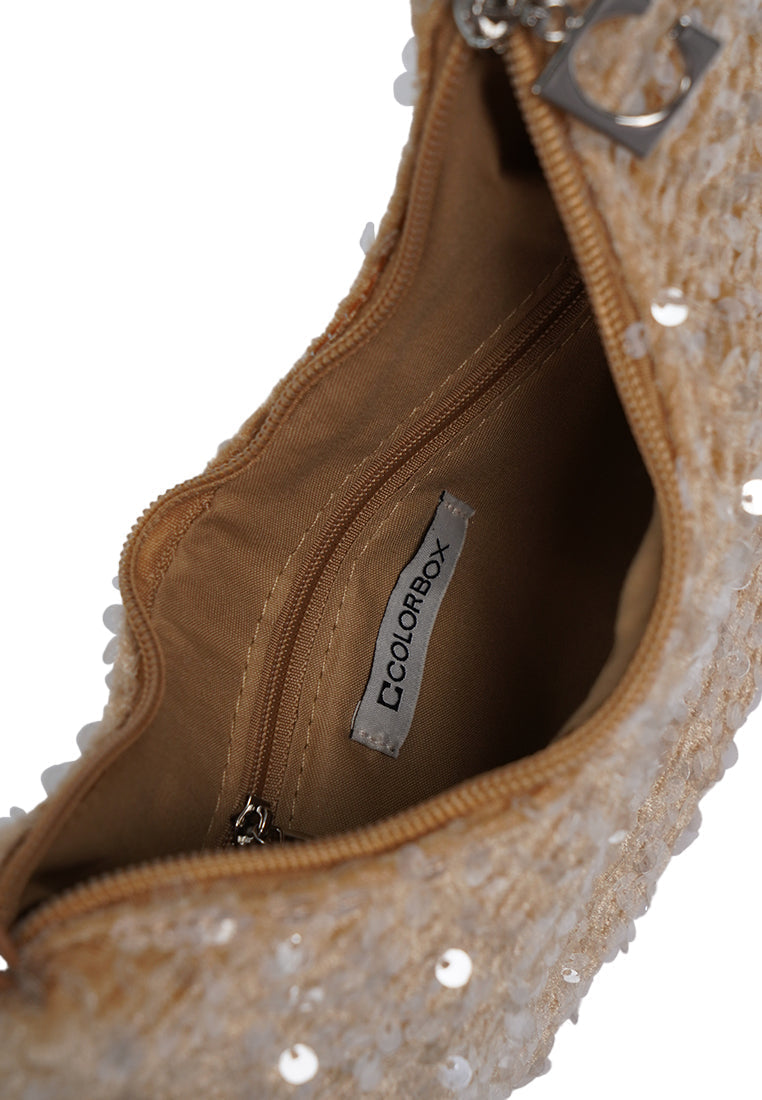 Beige Sequin Sling Bag