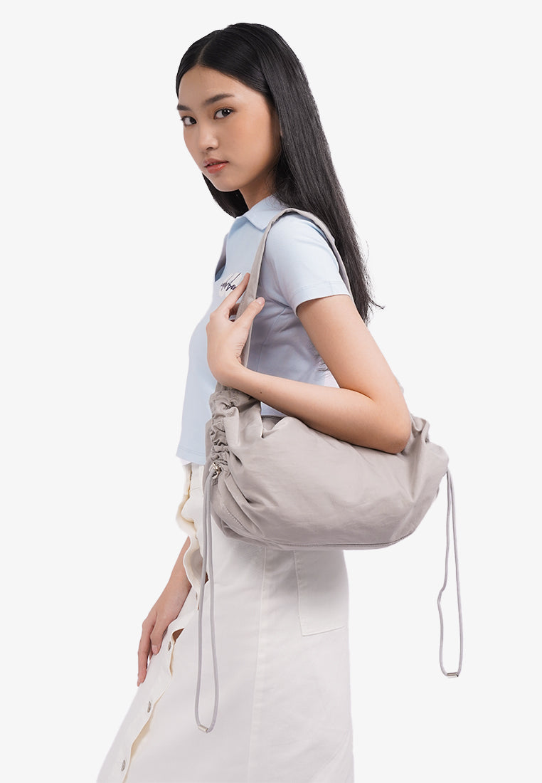 Grey Drawsting Shoulder Bag