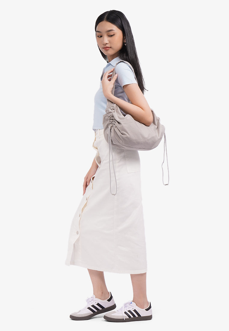 Grey Drawsting Shoulder Bag