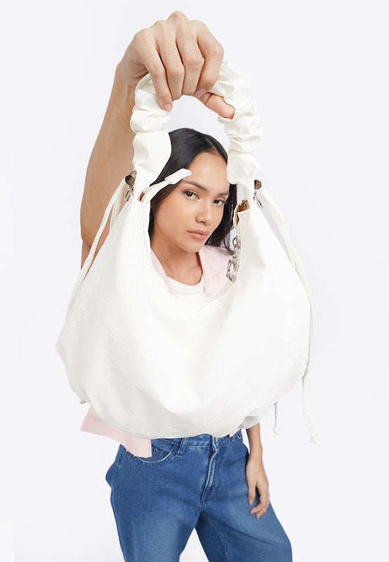 Drawsting Sling Bag White