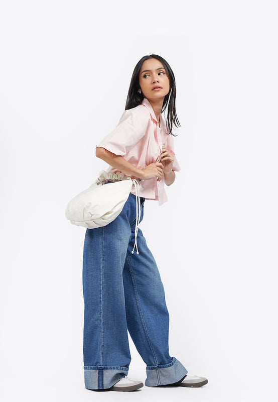 Drawsting Sling Bag White