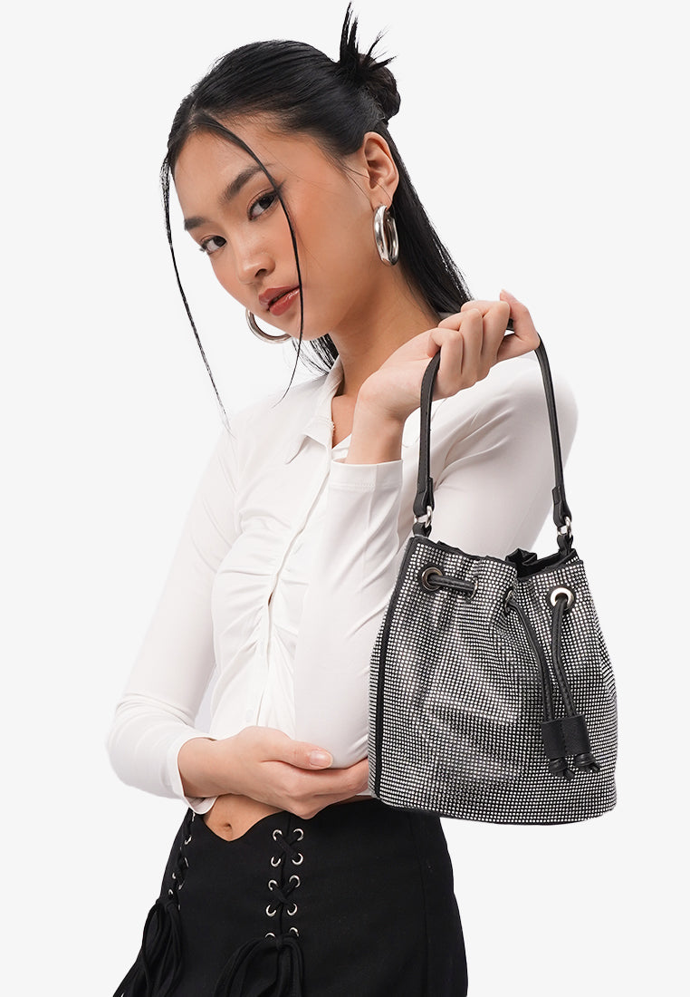 Black Rhinestone Bucket Bag