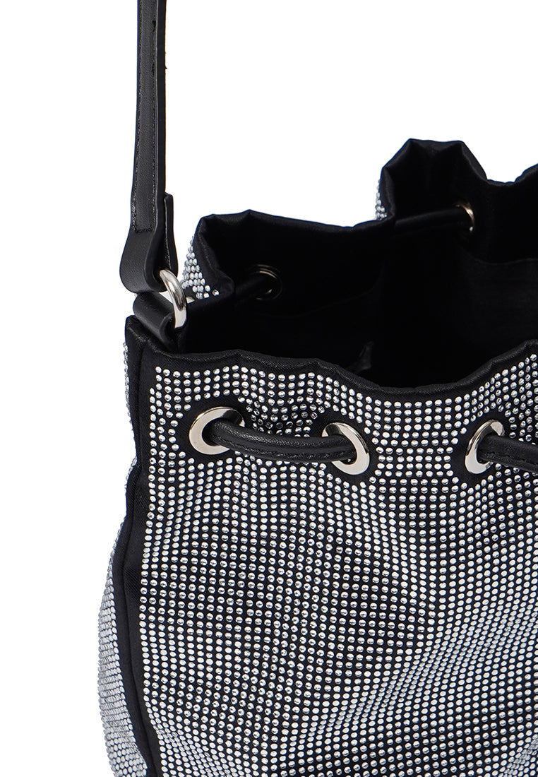 Black Rhinestone Bucket Bag