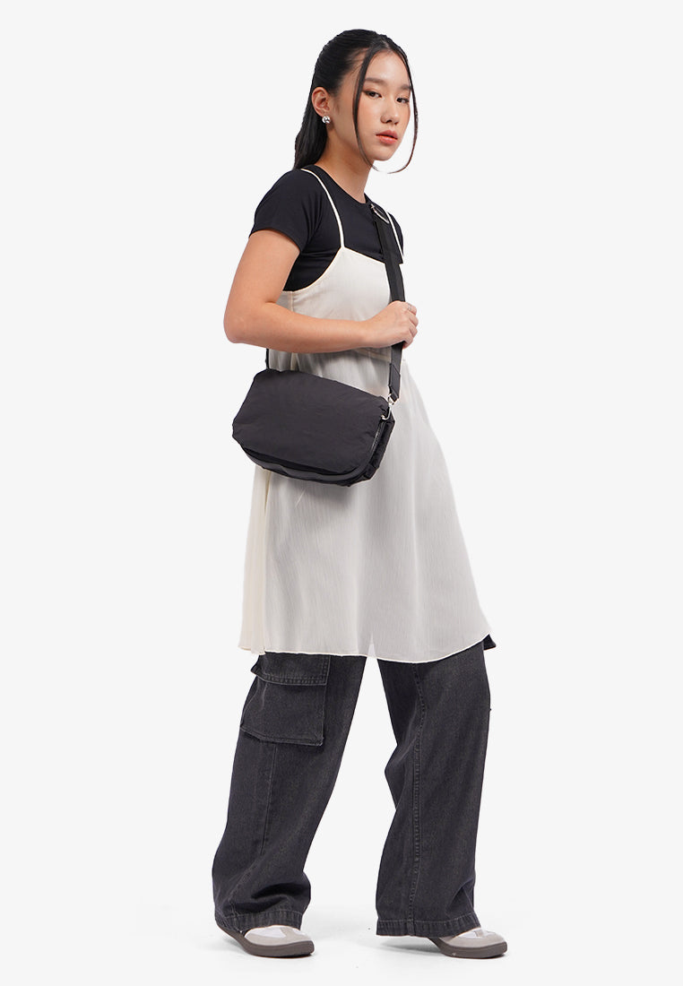 Black Sling Bag with Metal Zipper