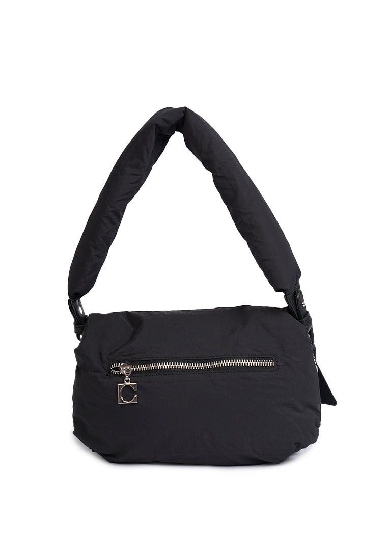 Black Sling Bag with Metal Zipper