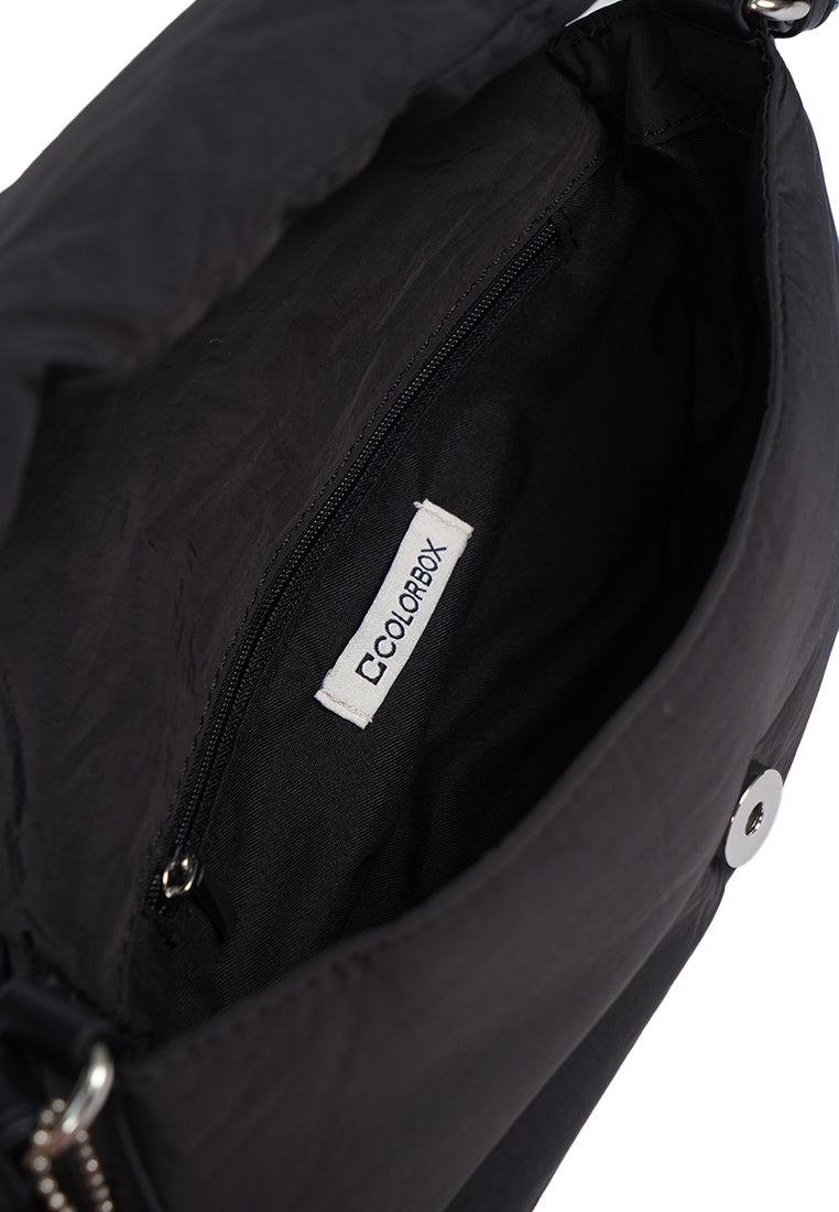 Black Sling Bag with Metal Zipper