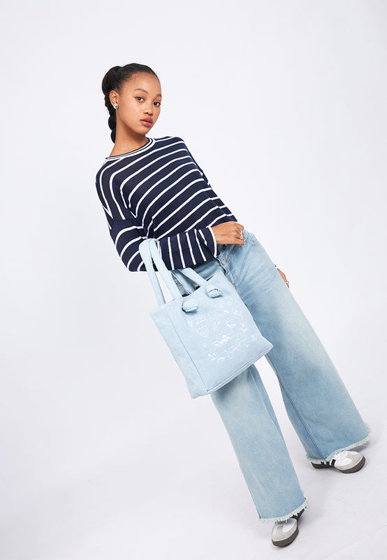 Padded Light Blue Tote Bag