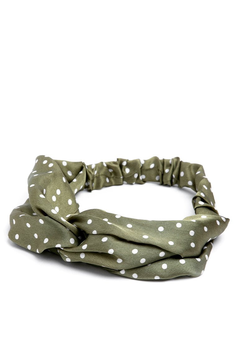 Polkadot Satin Headband - Olive