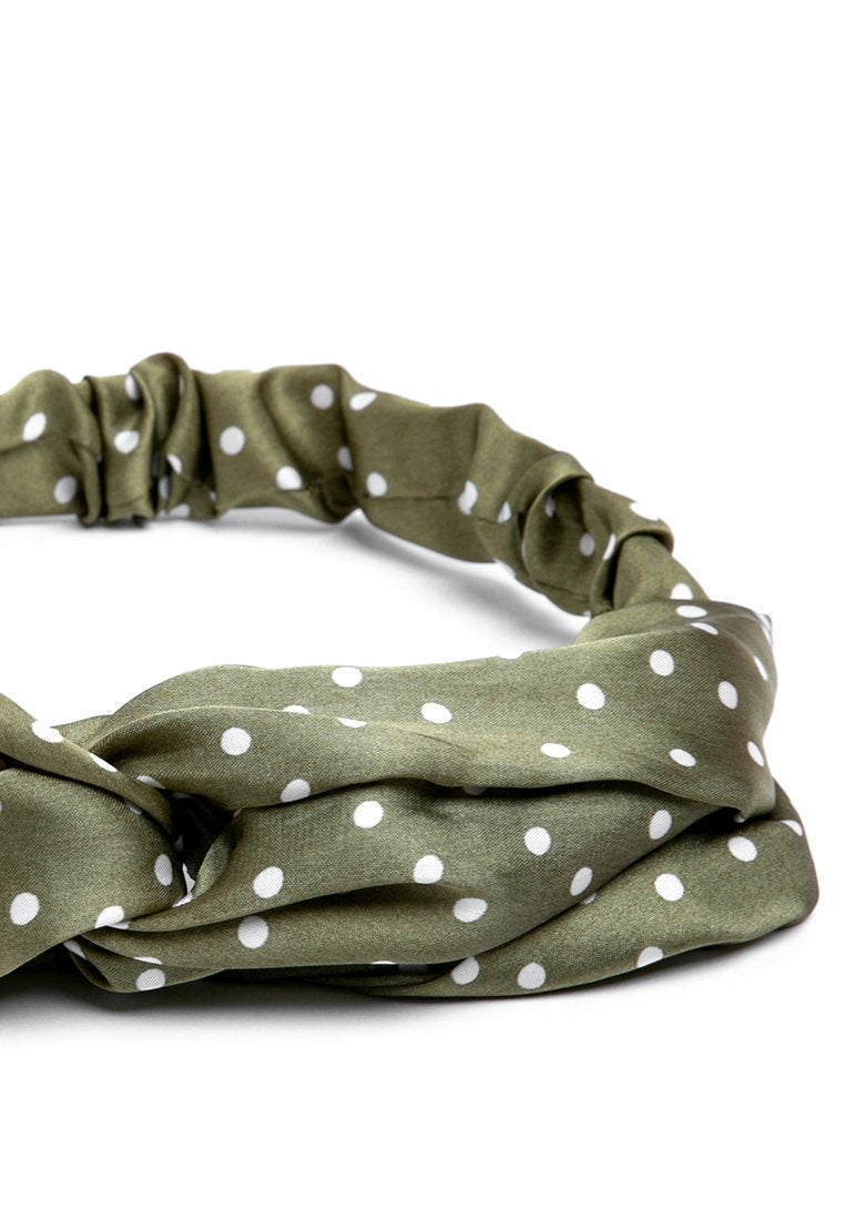 Polkadot Satin Headband - Olive