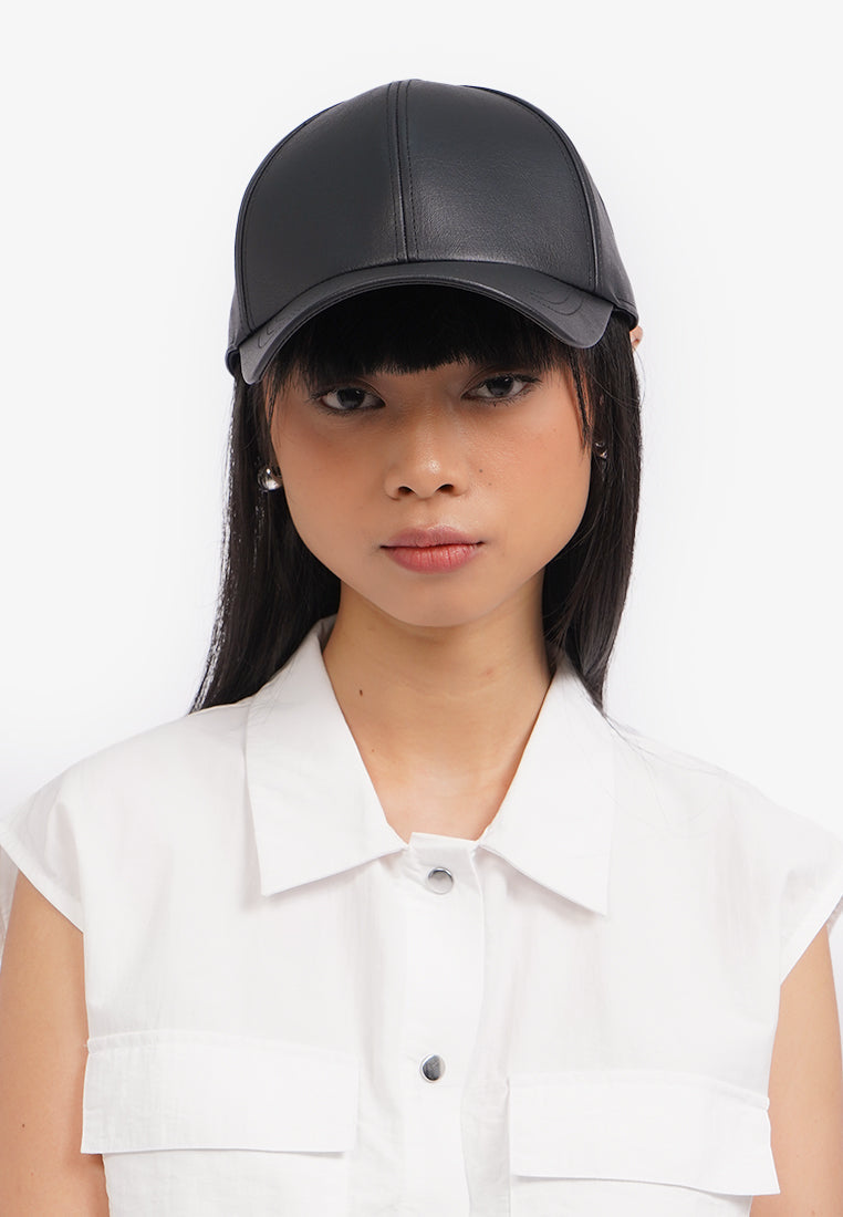 Faux Leather Black Cap