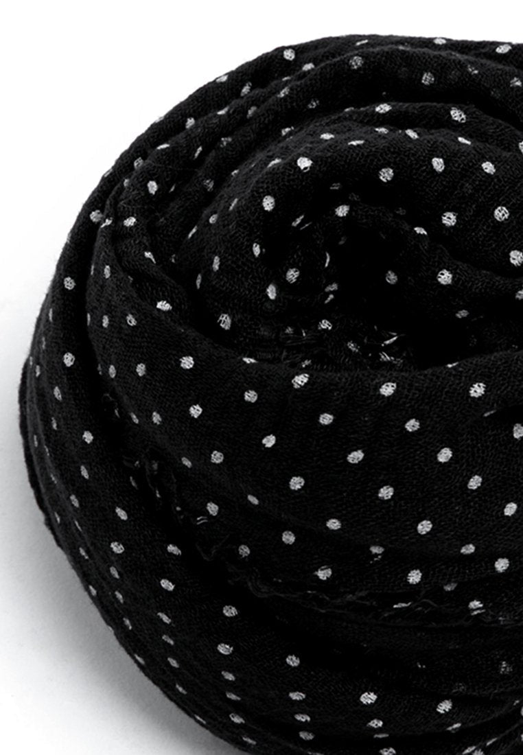 Woven polkadot scarf - Black