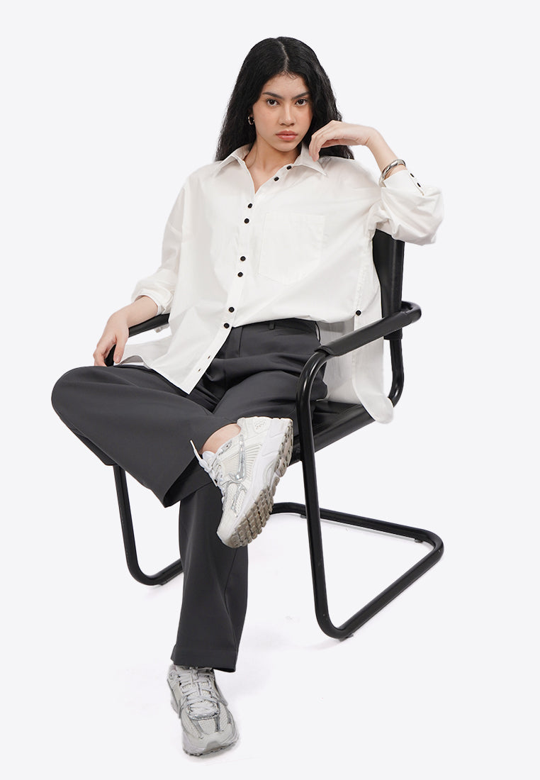 Contrast Button Oversized Shirt